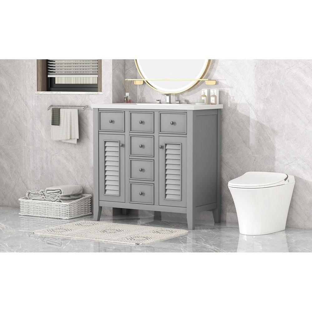 Modern Bathroom Vanity with Ceramic Basin  Five Drawers