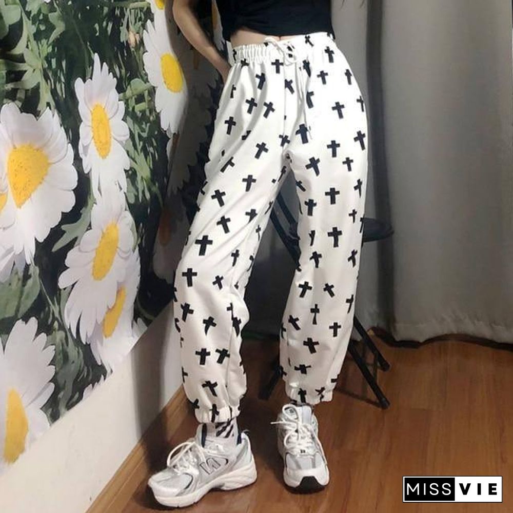 High Waist Jogging Pants Women Printed Loose Sportwear Trousers Female Korean Hip Hop Pants Casual Wide-leg Streetwear Pants