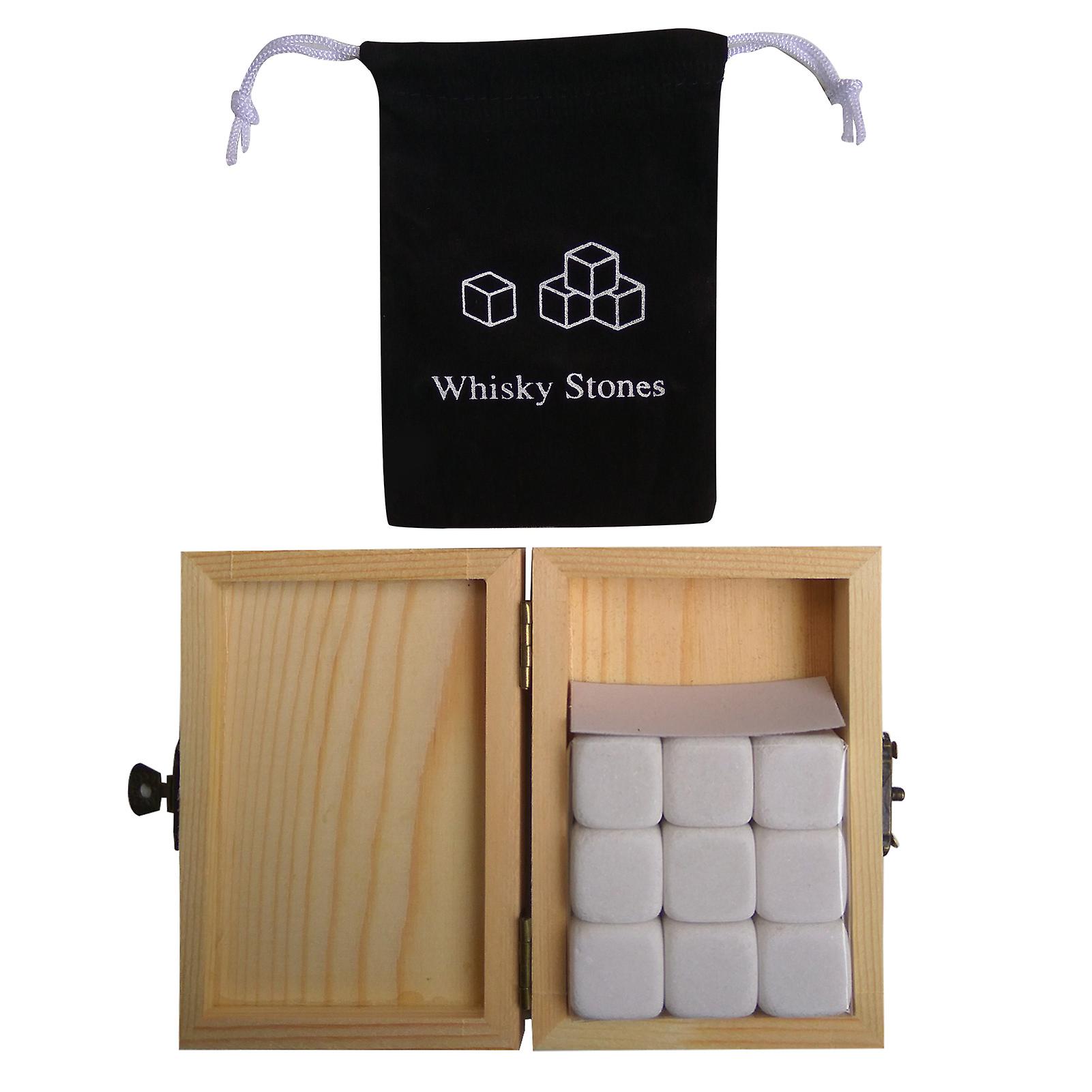 White 9pcs Whiskey Stones Set Chilling Stones Wooden Box Chilling Rocks Reusable Ice Cubes For Whiskey Wine Beer Juice Cool Drinks Bar Accessories