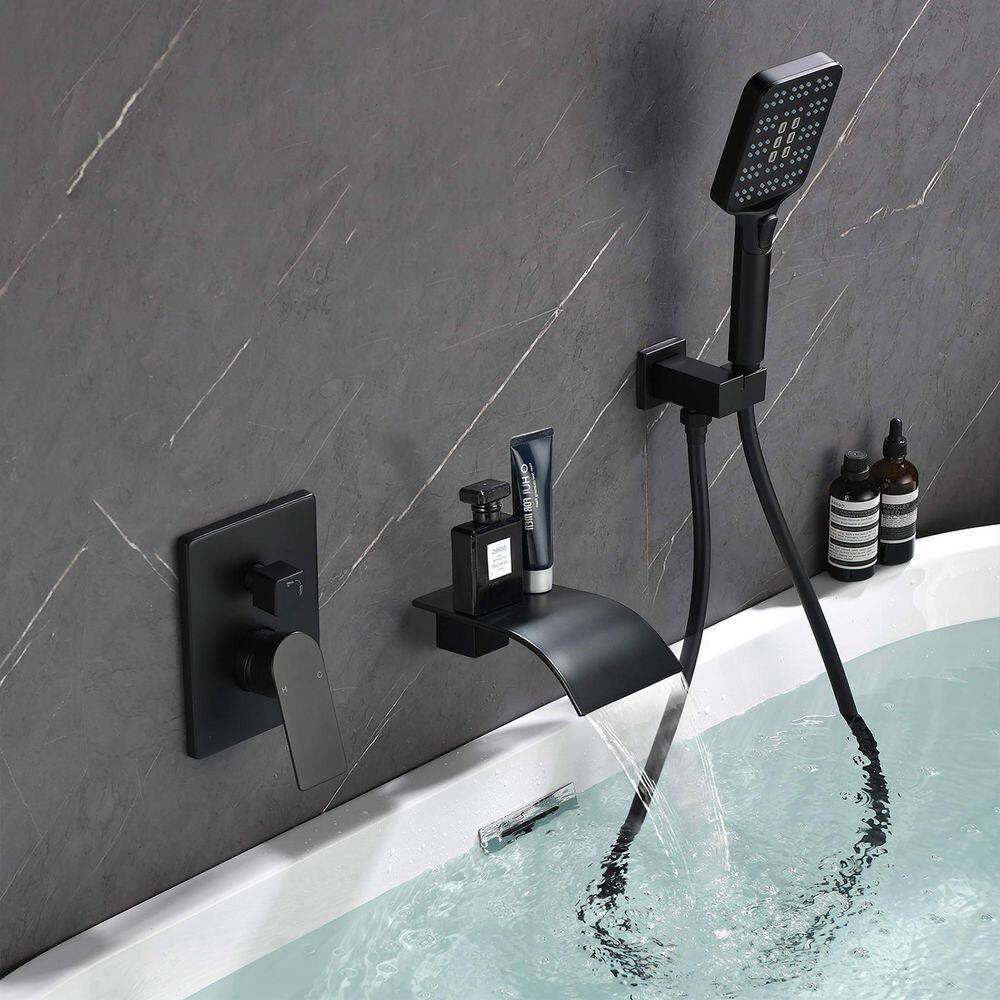 Miscool Ebeta Single-Handle Wall-Mount Roman Tub Faucet with Hand Shower in Matte Black TFSMDHD10Y016B