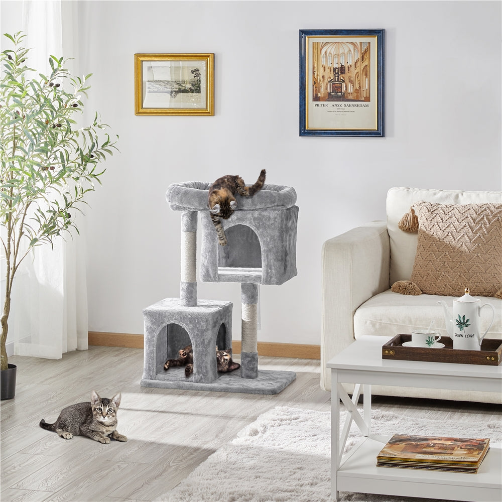 Yaheetech 33.5inch Multilevel Cat Tree House with Scratching Posts Basket Perch Platform for Small Medium Cats， Light Gray