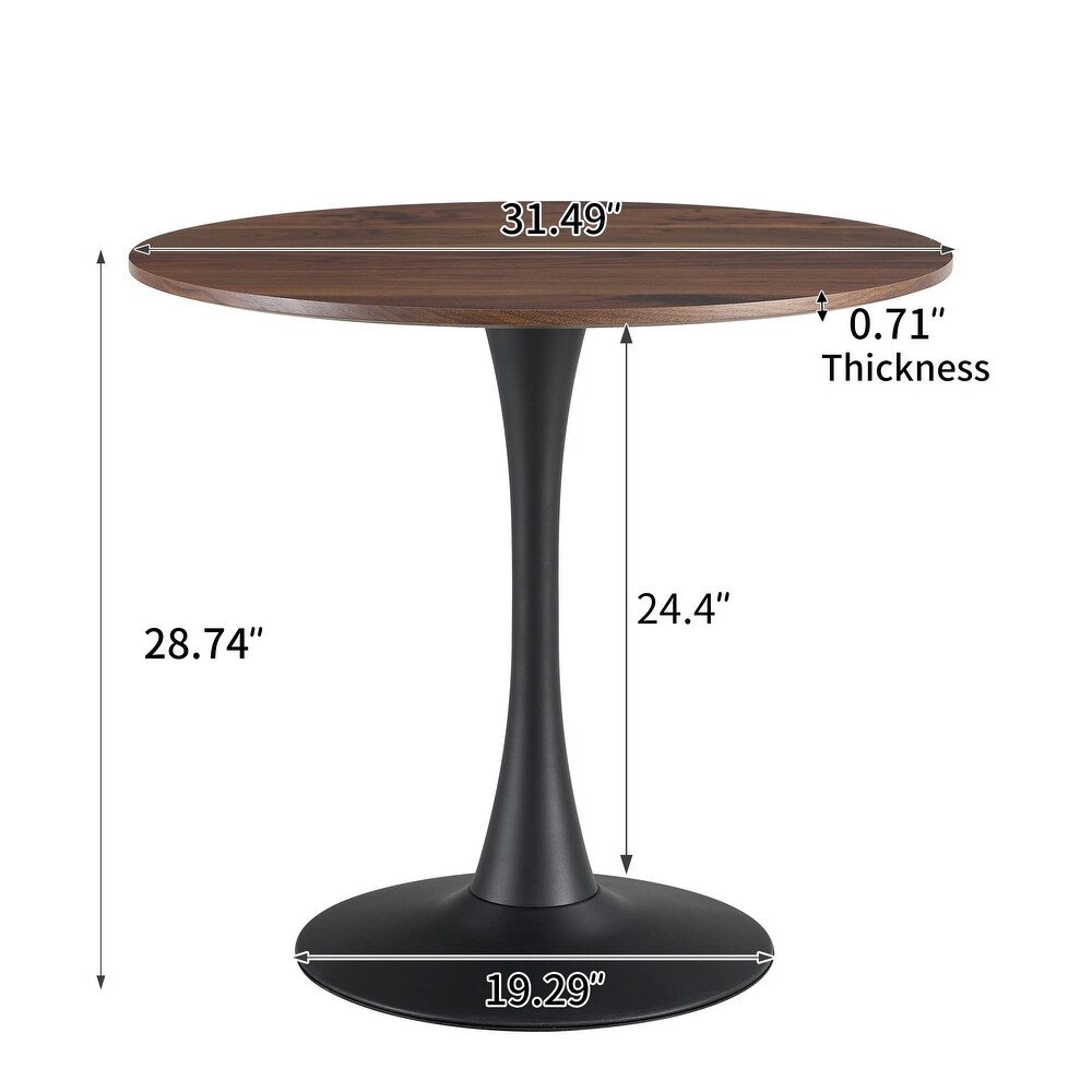 Round Dining Table  Mid Century Kitchen Dining Table for 2 4 People Brown Color Wood Grain Table Top   Pedestal Base