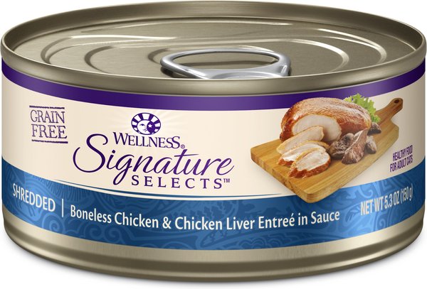 Wellness CORE Signature Selects Shredded Boneless Chicken and Chicken Liver Entree in Sauce Grain-Free Canned Cat Food