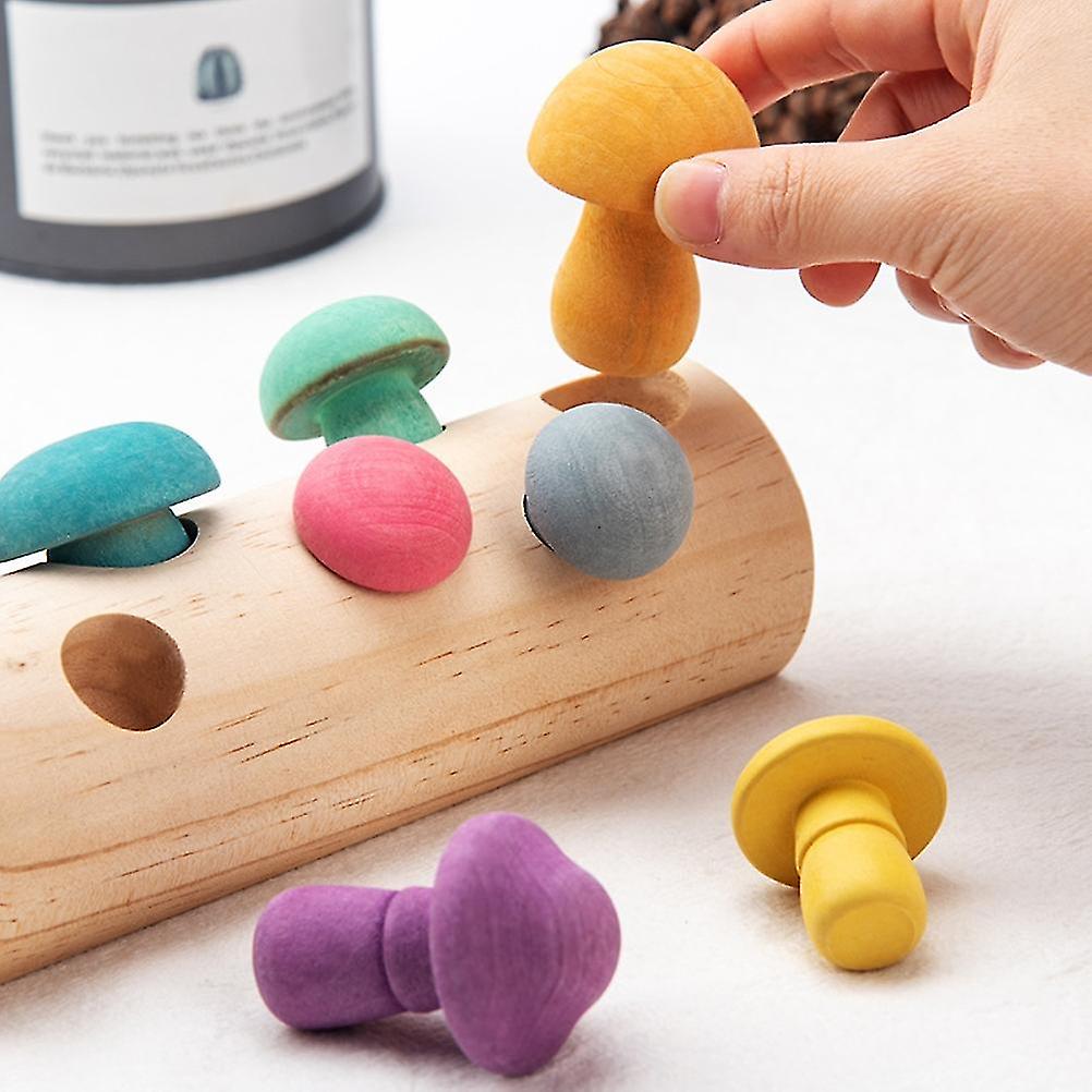 Wooden Rainbow Blocks Mushroom Picking Game Educational Toys Baby Matching Assembly Grasp Toys