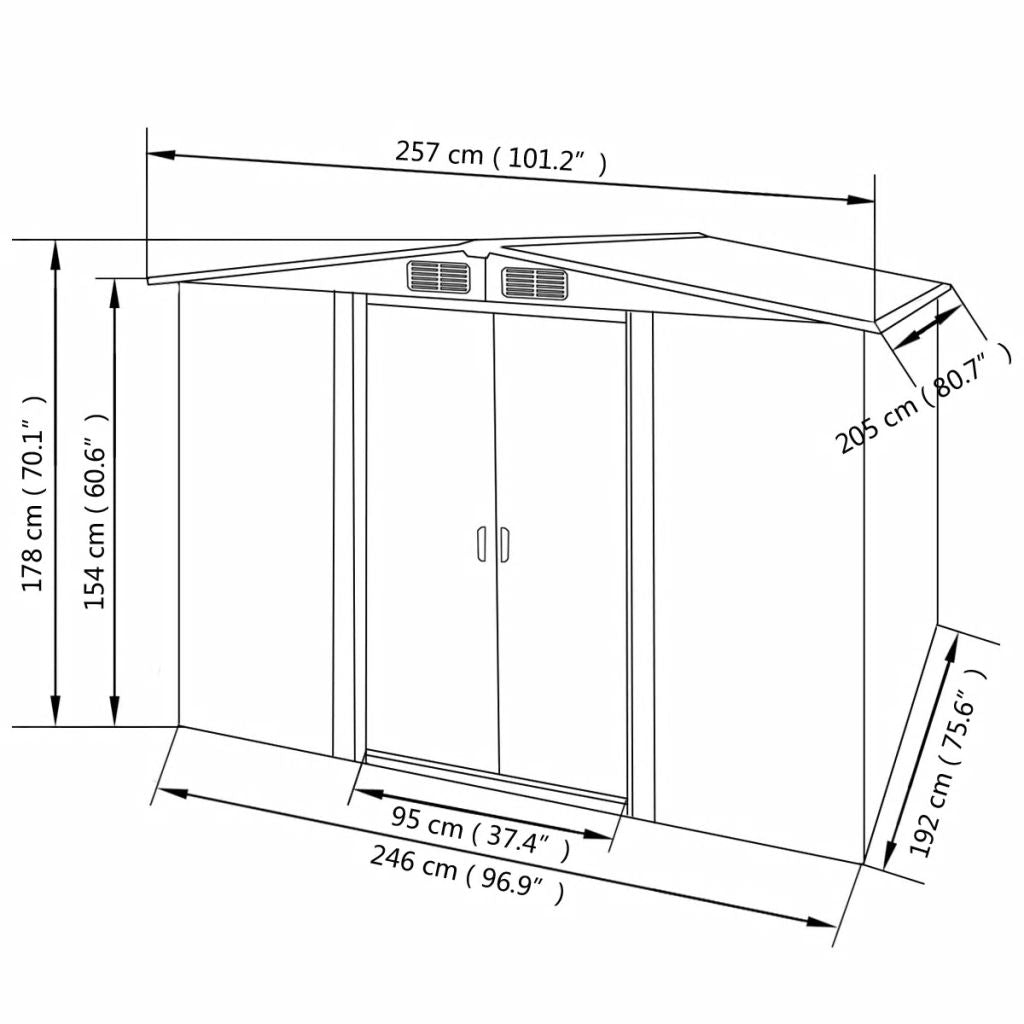 Abody Garden Storage Shed Gray Metal 101.2"x80.7"x70.1"