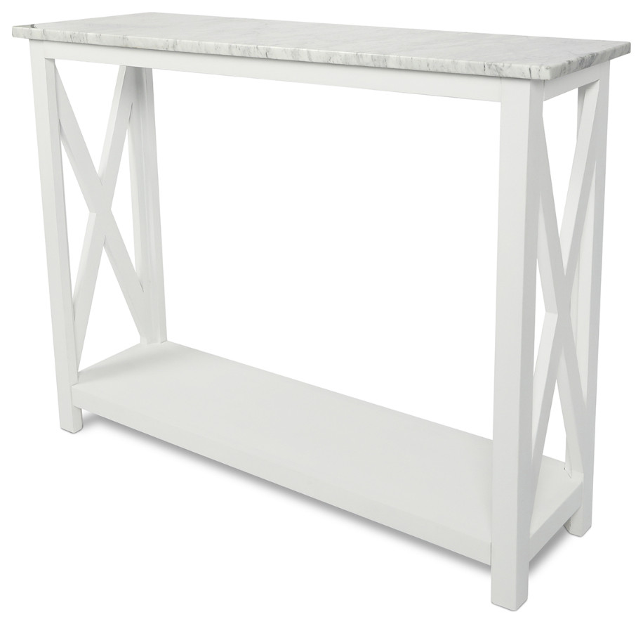 39.5 quotWhite Rectangular Italian Carrara Marble Console Table   Transitional   Console Tables   by Christmas Central  Houzz