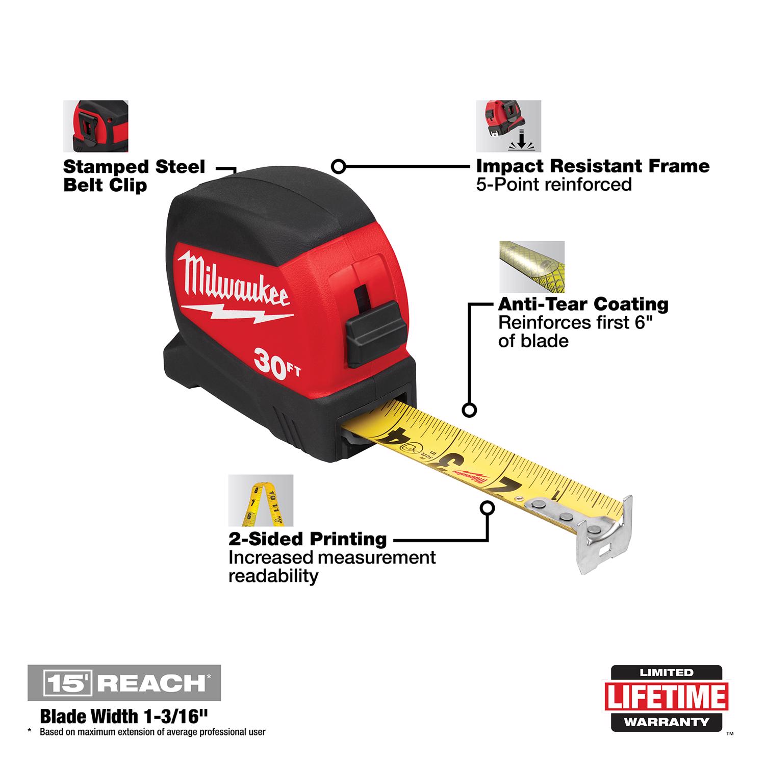 MW 30 ft. L X 1-1/8 in. W Compact Wide Blade Tape Measure 1 pk