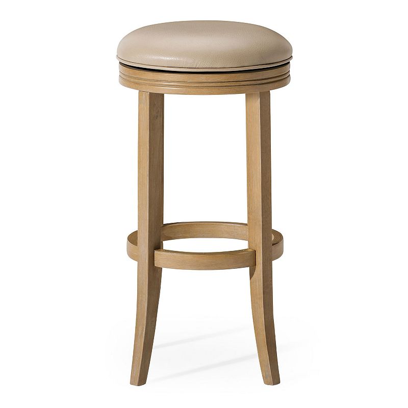 Maven Lane Eva Bar Stool In Weathered Oak Finish With Avanti Bone Vegan Leather