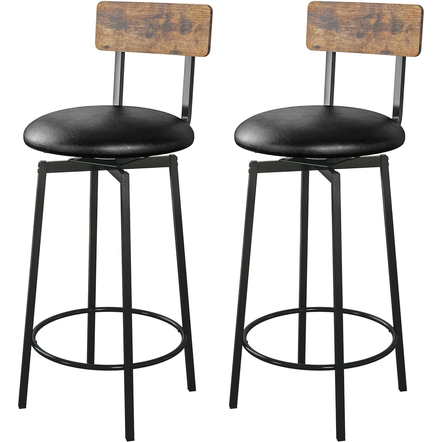 2 pcs Bar Stools PU Upholstered Swivel Barstools with Footrest for Dining Room Kitchen Counter Bar