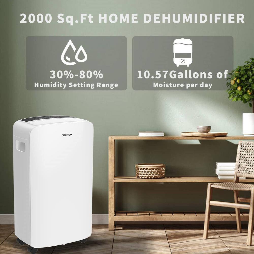 Shinco 40 pt. 2000 sq.ft. Dehumidifier in. White with Auto Defrost Quietly Remove Moisture Intelligent Humidity Control JSXKRY071802