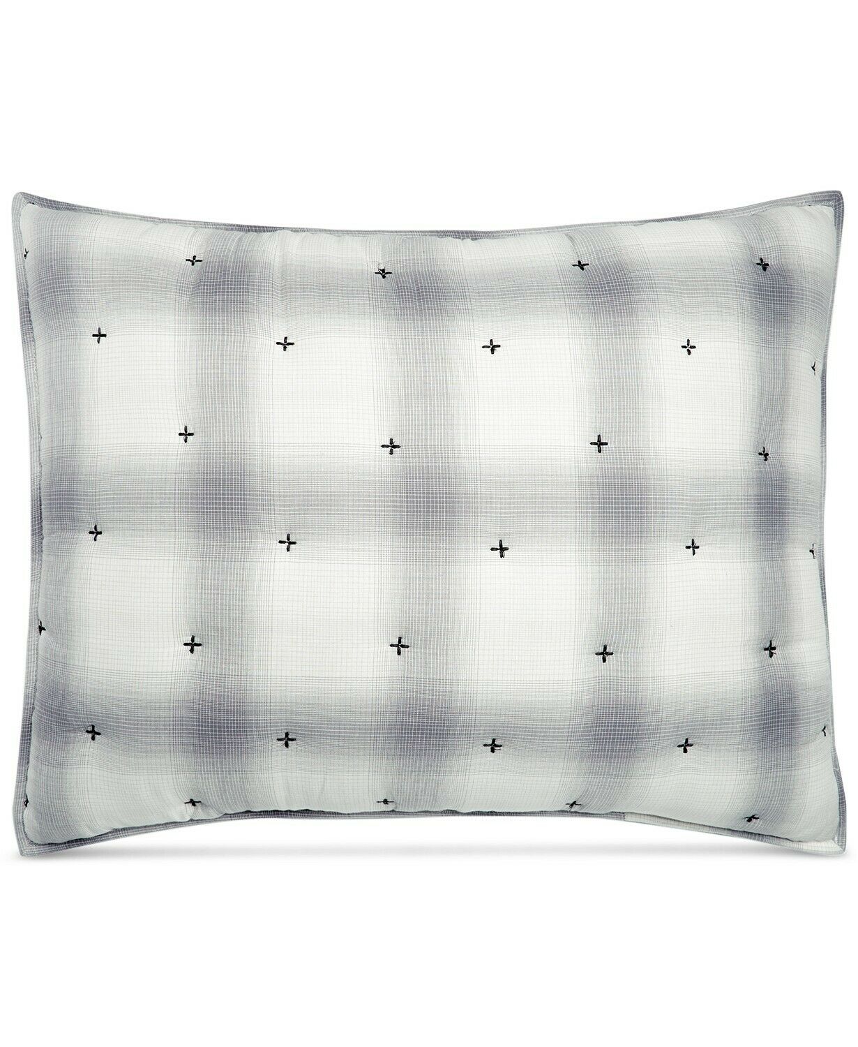 Martha Stewart Cotton Reversible Plaid Mist Quilted Pillow Sham -STANDARD - Gray