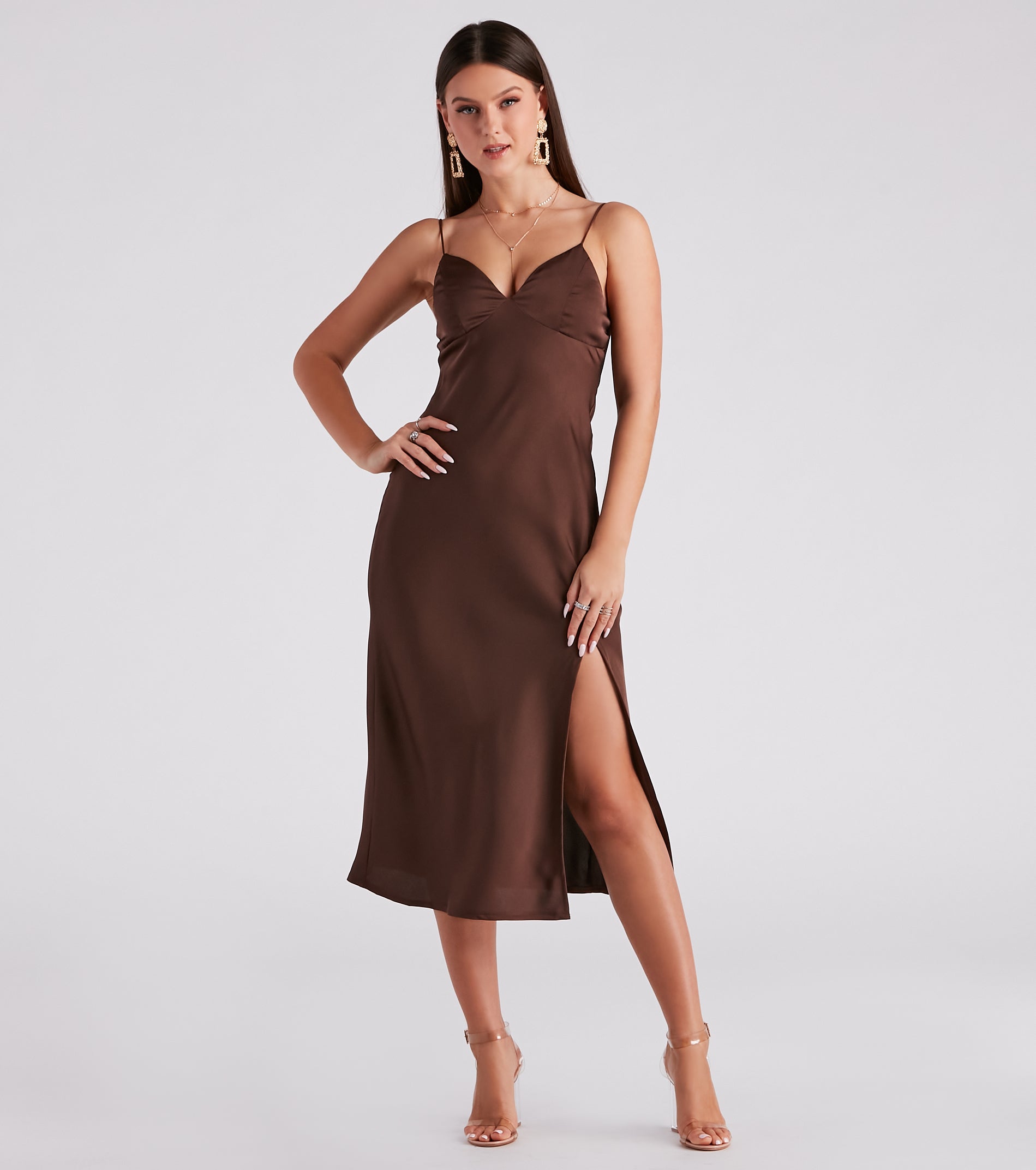 Rendezvous In Satin Slip Midi Dress