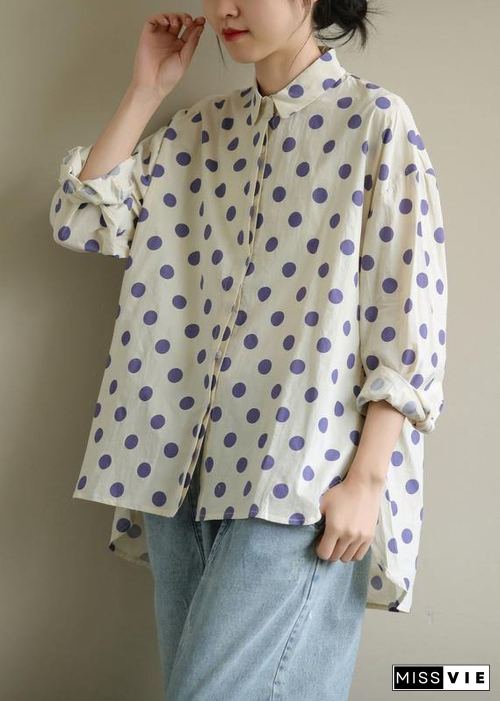 diy lapel low high design clothes Inspiration purple dotted blouses