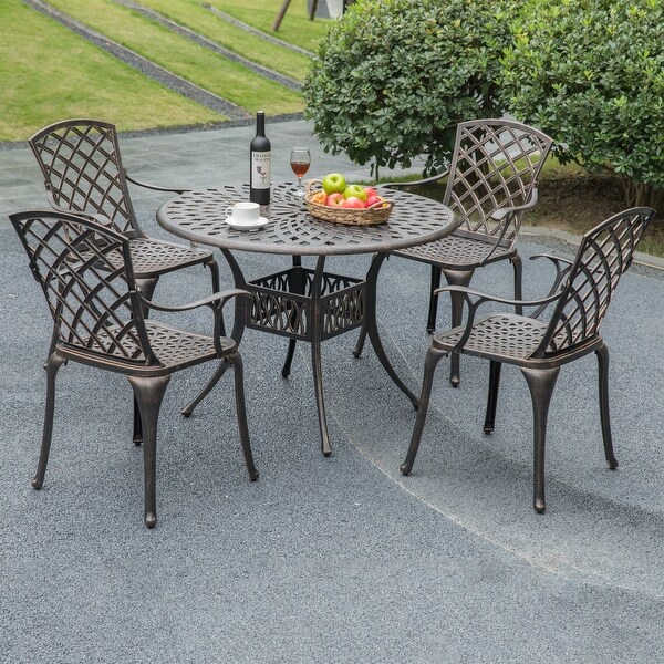 Indoor and Outdoor Bronze Dinning Set 4 Chairs with 1 Table