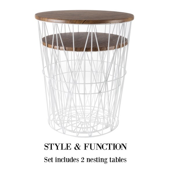 Lavish Home Faux Wood Nesting End Tables with Storage (Set of 2)