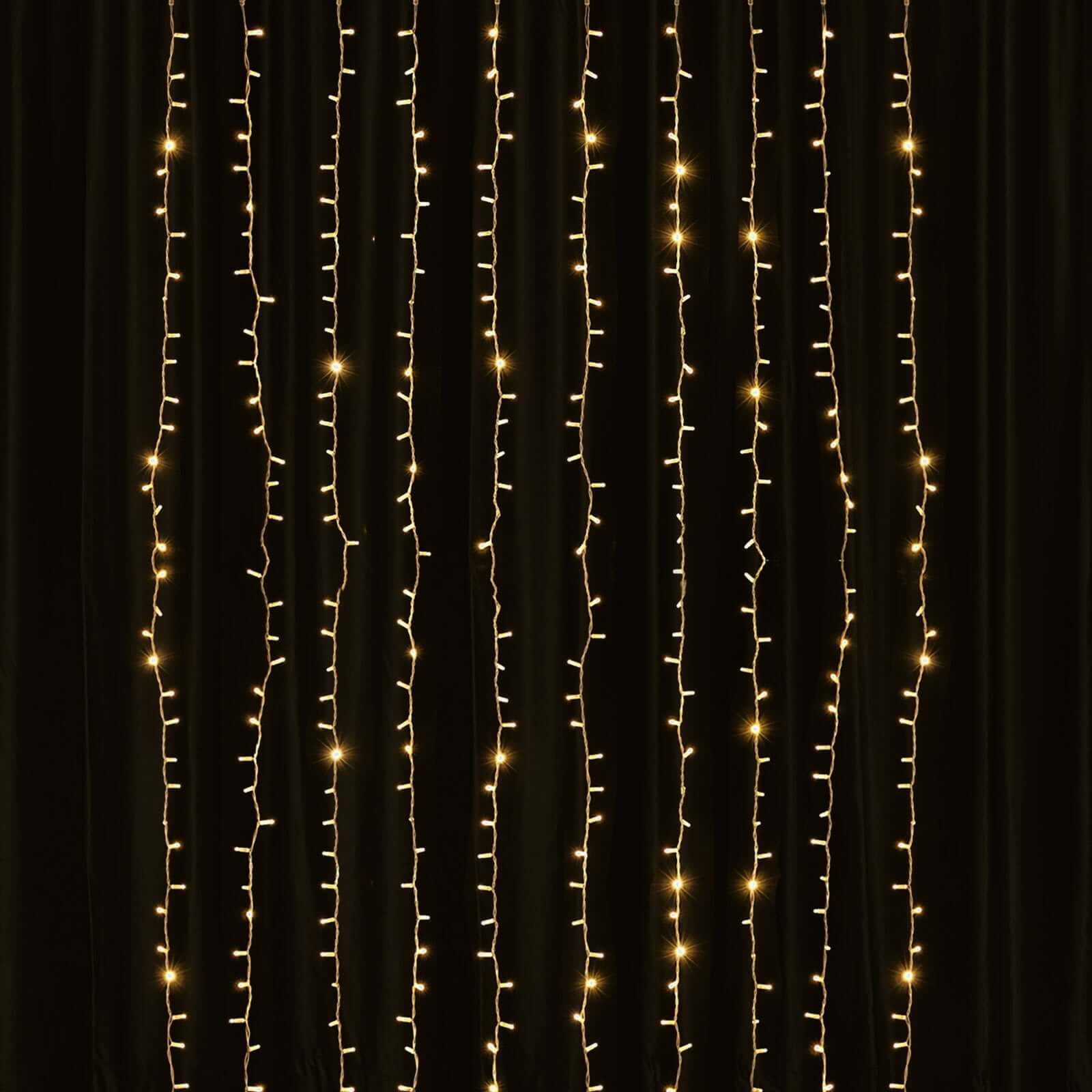 Warm White 192 LED Icicle Curtain Fairy String Lights with 8 Modes 5ftx8ft