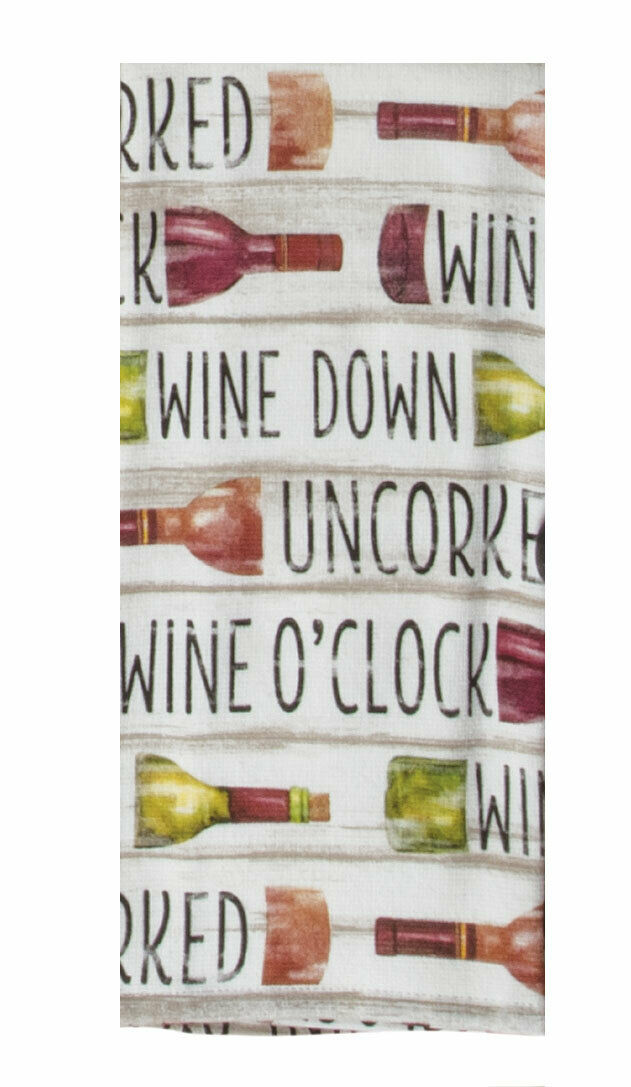 Set of 2 TUSCAN TOUR Wine Down Uncorked Terry Kitchen Towels by Kay Dee Designs