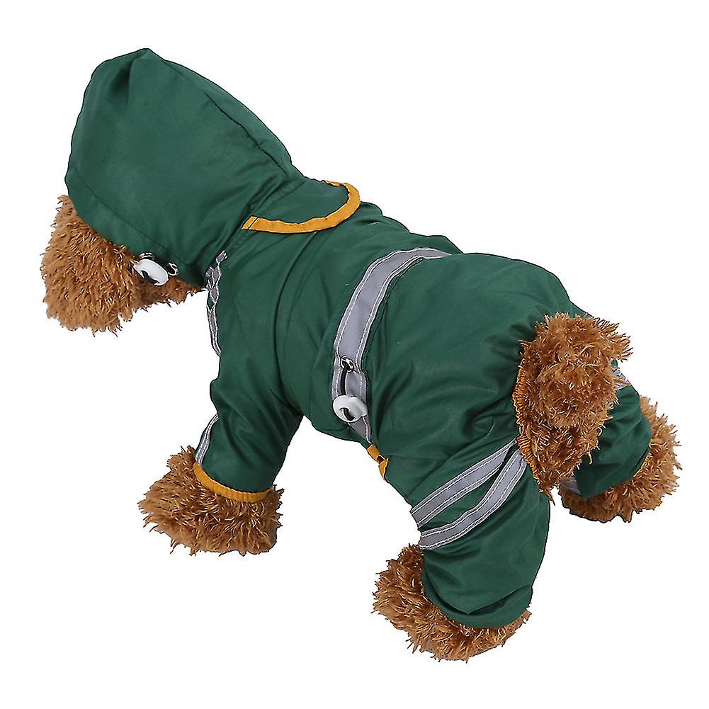 Pet Raincoat Waterproof Jacket Dog Hood Solid Jumpsuit Rainwear Outdoor Clothes (Green XS)