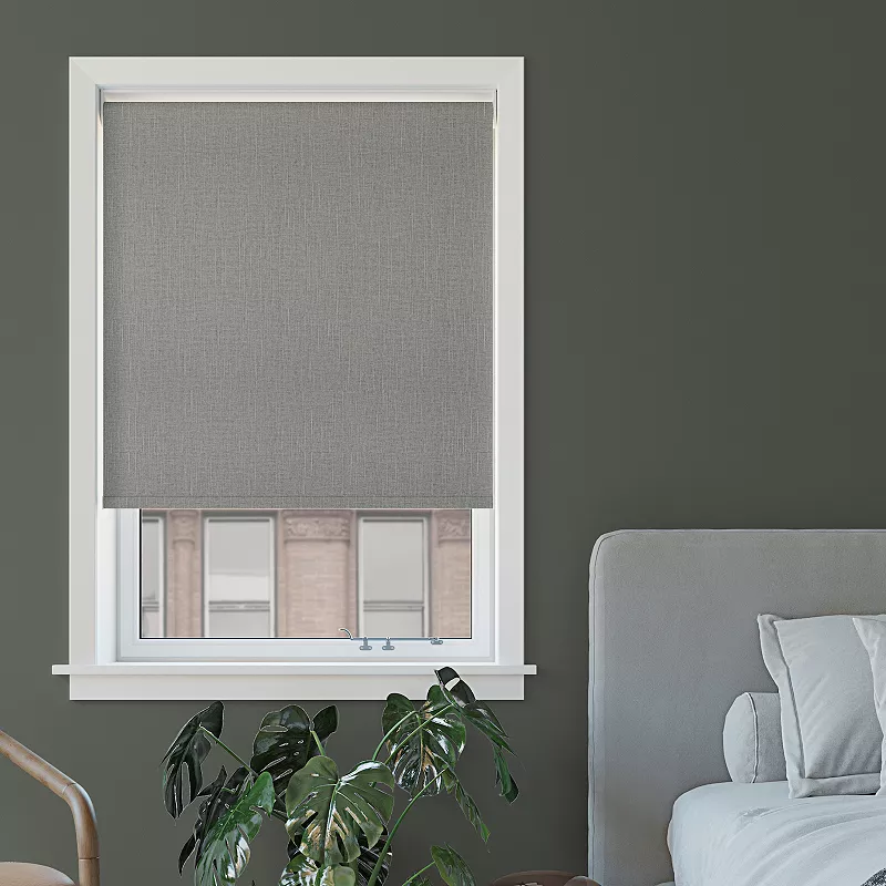 Sun Zero Everly Slub Texture 100% Blackout Cordless Roller Shade 72 Length