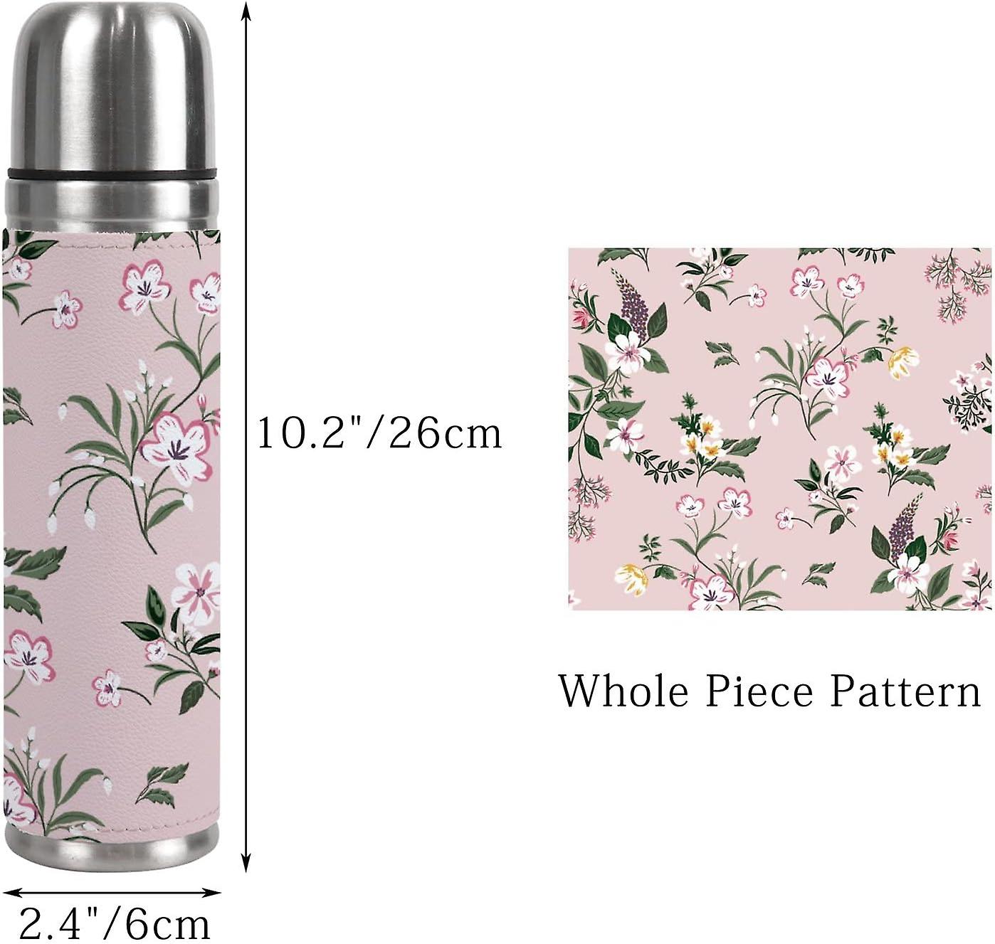 Insulated Mug Stainless Steel Water Bottle Floral Pattern Vacuum Cup Travel Mug For Travel School Office