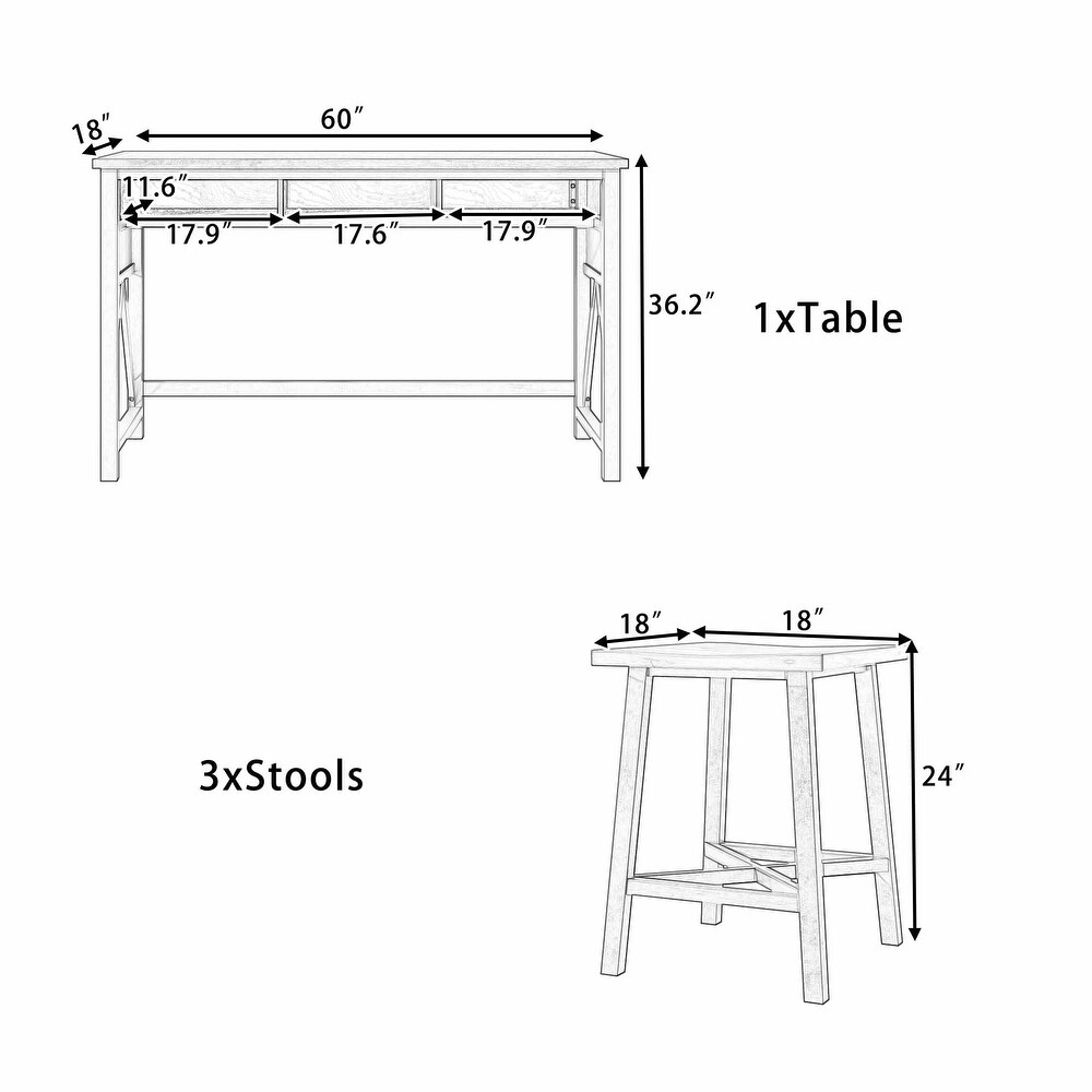 Farmhouse 4 Piece Dining Table Set 60\