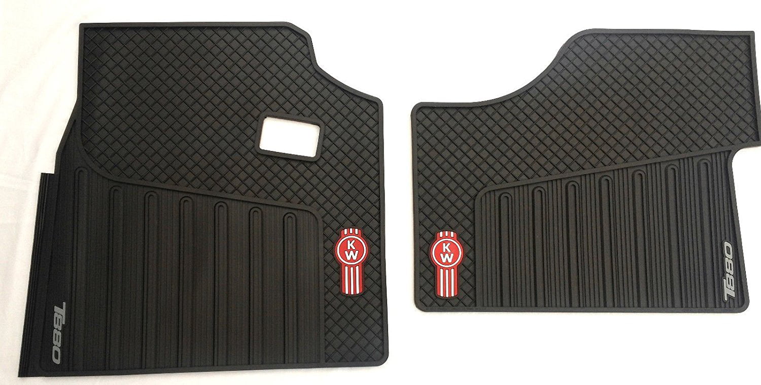 Kenworth OEM T880 Black Rubber Floor Mats w/Red Logo Fits 2014-2018 - All-Weather/Terrain