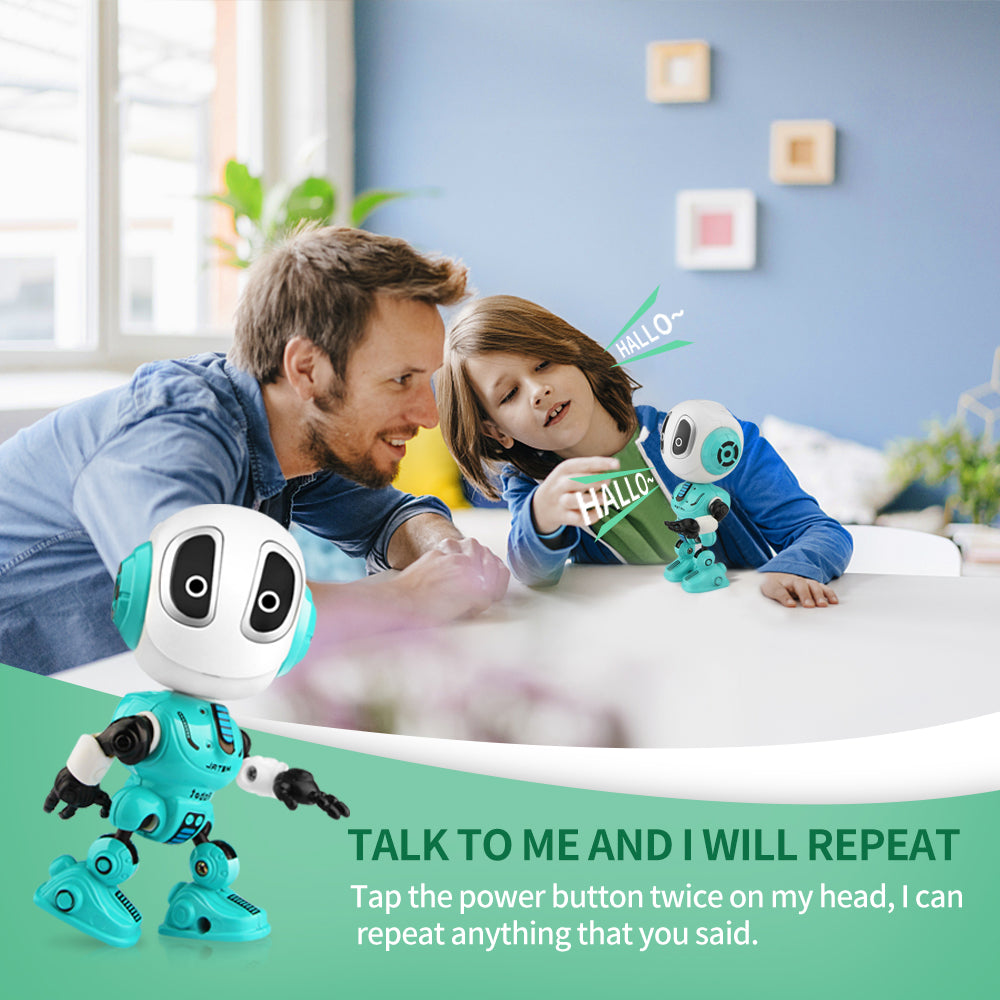 Growsly Rechargeable Talking Robots Toys for Kids - Metal Robot Kit with Sound and Touch Sensitive Led Eyes Flexible Body， Interactive Educational Gift Toys for 3 4 5 6 7 Year Old Boys， Girls Blue