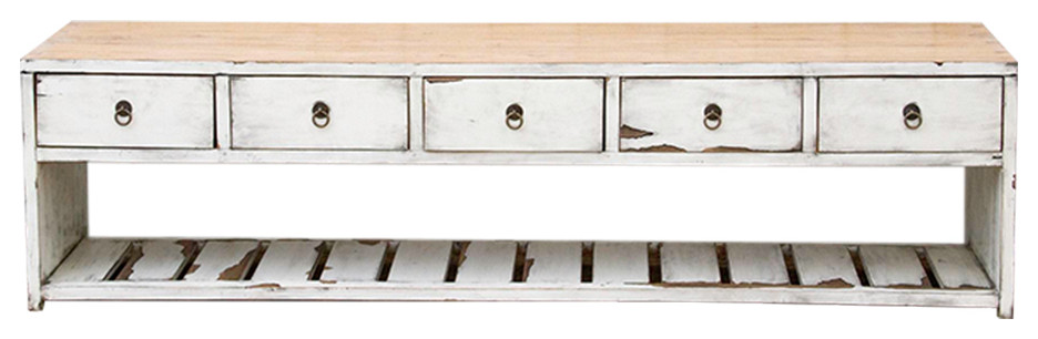 Lacquered White Three Drawer Low Console   Farmhouse   Console Tables   by De cor  Houzz