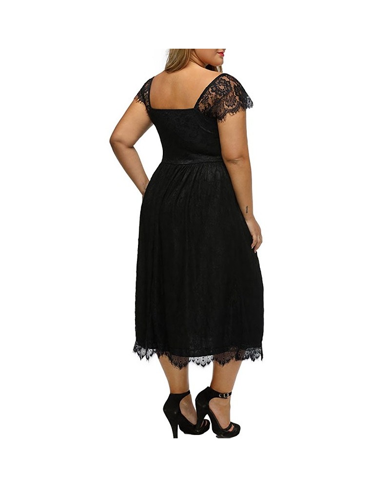 Women's Plus Size Lace Midi Dress - Capped Sleeves