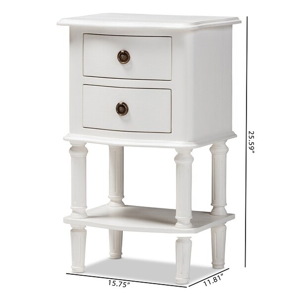 White Audrey Country Cottage 2 Drawer Nightstand - - 37782589