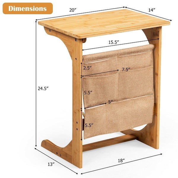 Bamboo Sofa Table End Table Bedside Table with Storage Bag - 19.5