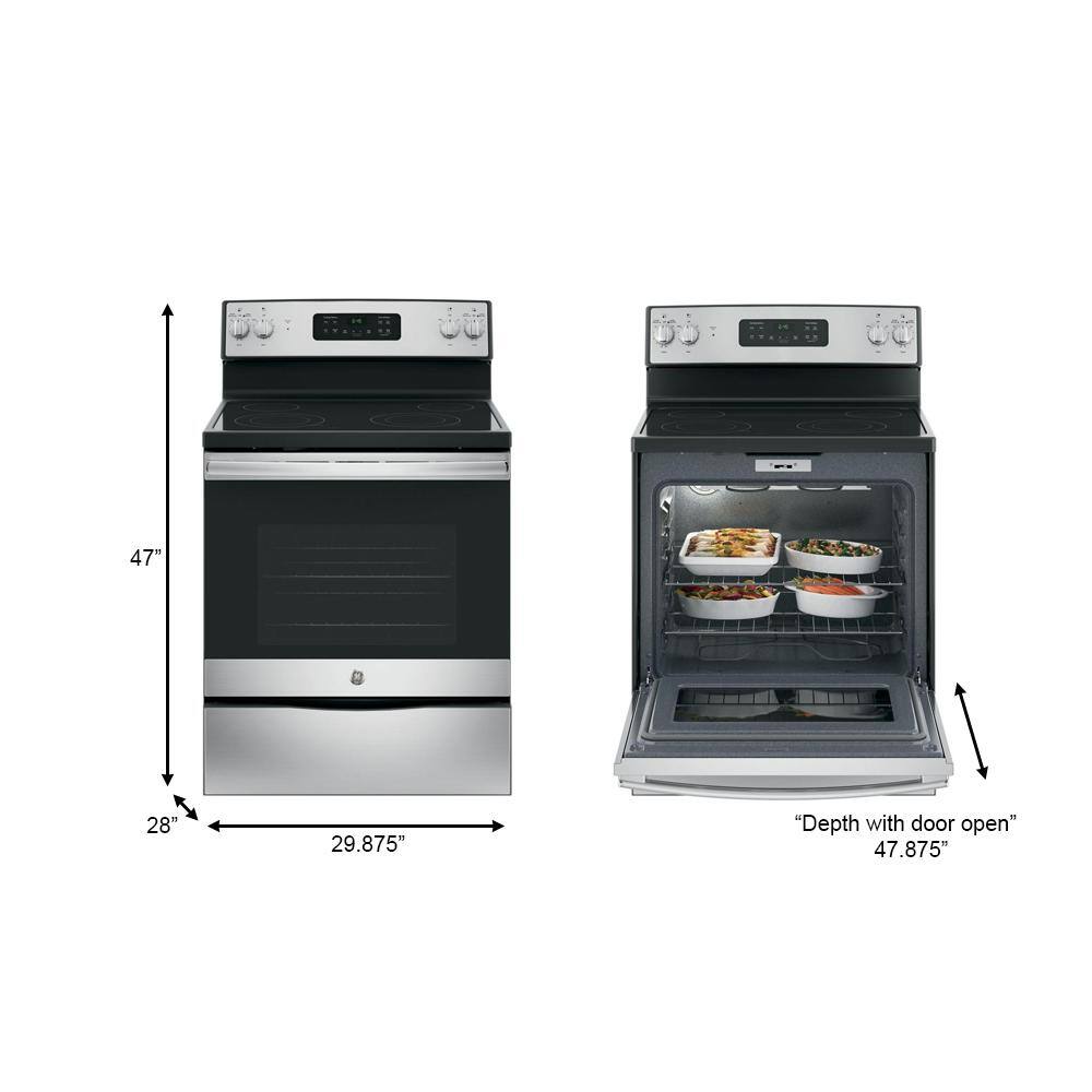 GE 30 in. 5.3 cu. ft. Freestanding Electric Range in Stainless Steel JB645RKSS