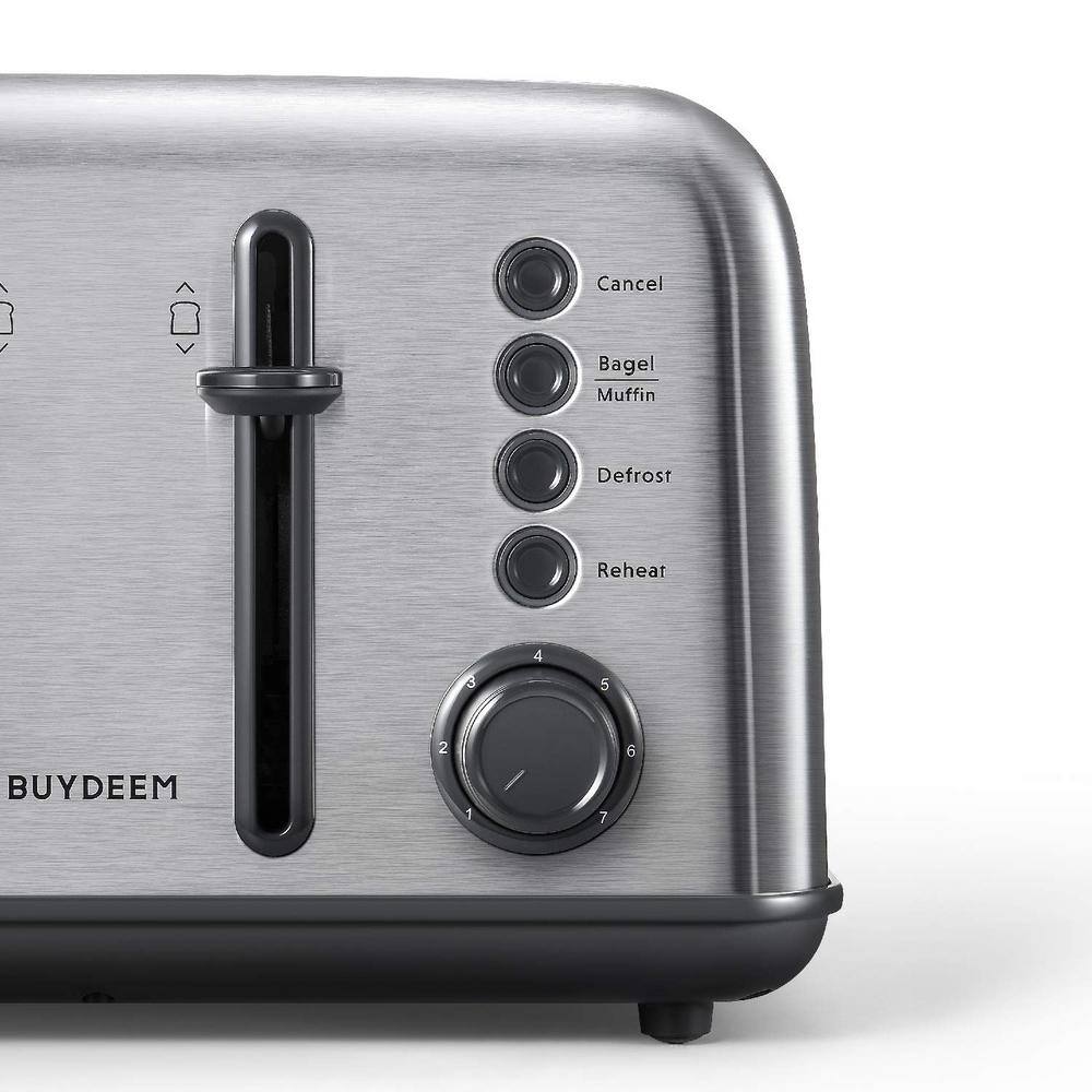 BUYDEEM 4-Slice Toaster Extra Wide Slots Retro Stainless Steel with High Lift Lever Removal Crumb Tray 7-Shade Settings DT-6B83S