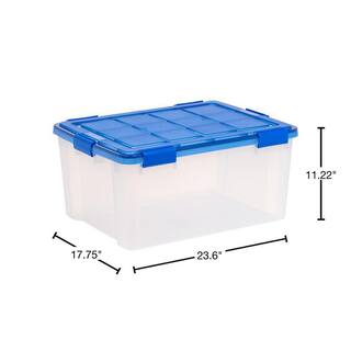 IRIS 15 Gal. Lockable Plastic Storage Tote in Clear with Sturdy Blue Lid and Buckles (4-Pack) 500135