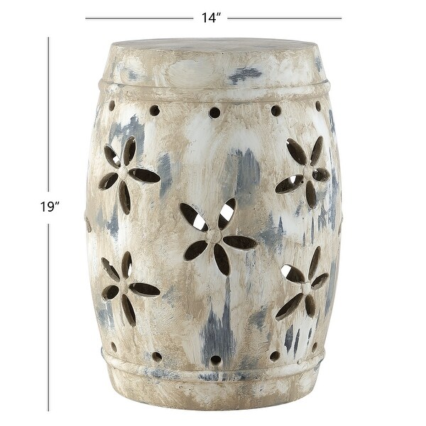 SAFAVIEH Ilia Floral Concrete Indoor/Outdoor Antique Cream Garden Stool