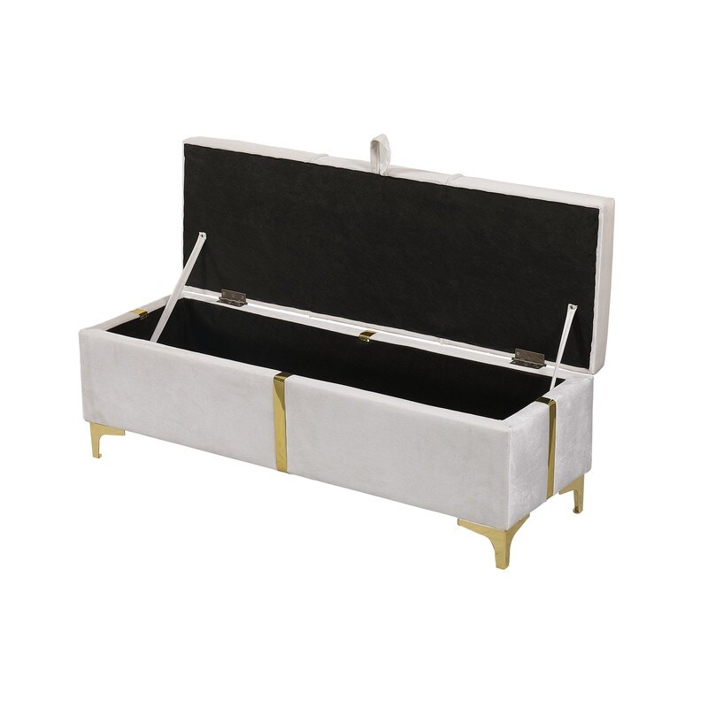 Elegant Upholstered Storage Ottoman Storage Bench with Metal Legs for Bedroom Living Room Fully Assembled Except Legs