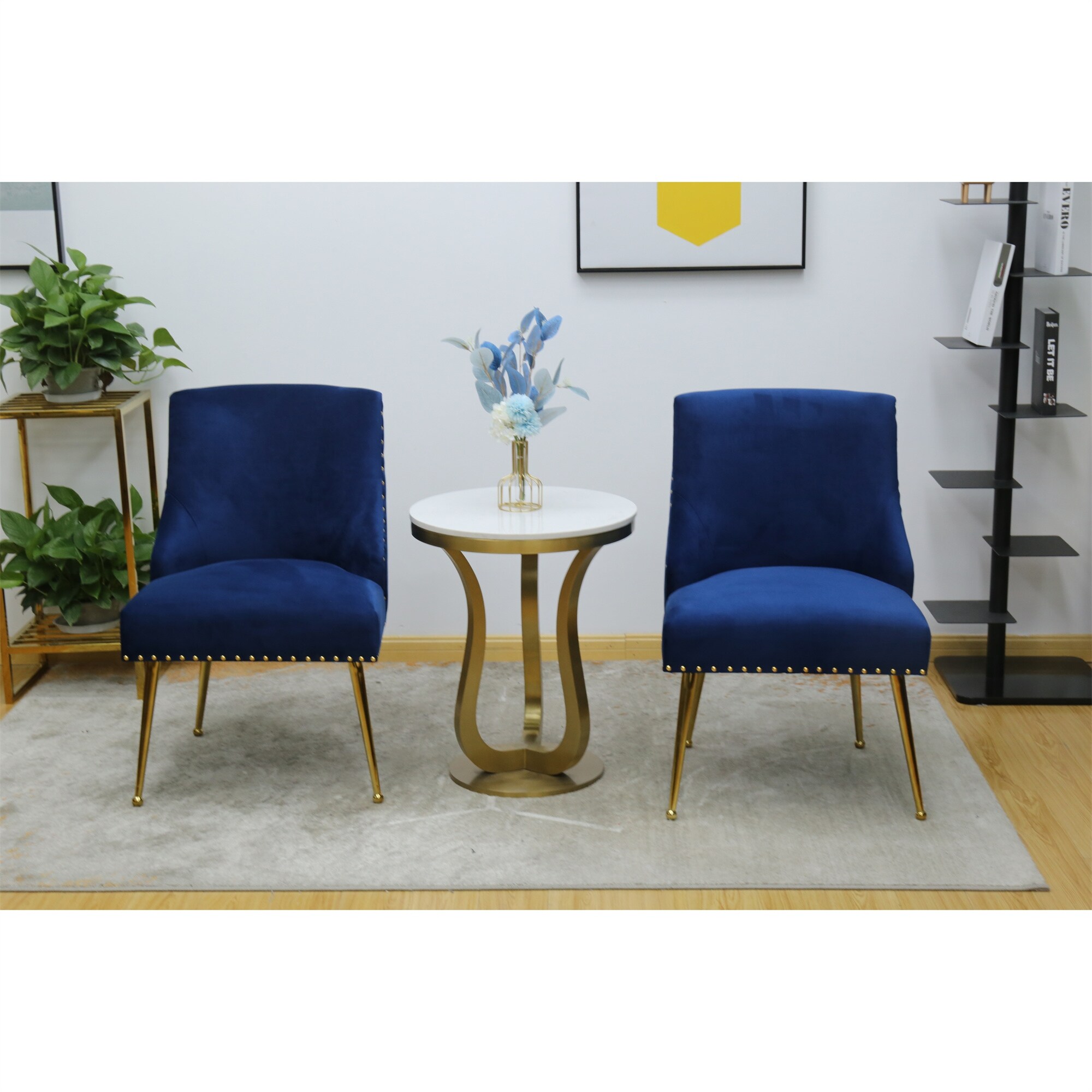 2Pcs Dining Chair， Velvet Kitchen Dining Chair with Gold Metal Legs