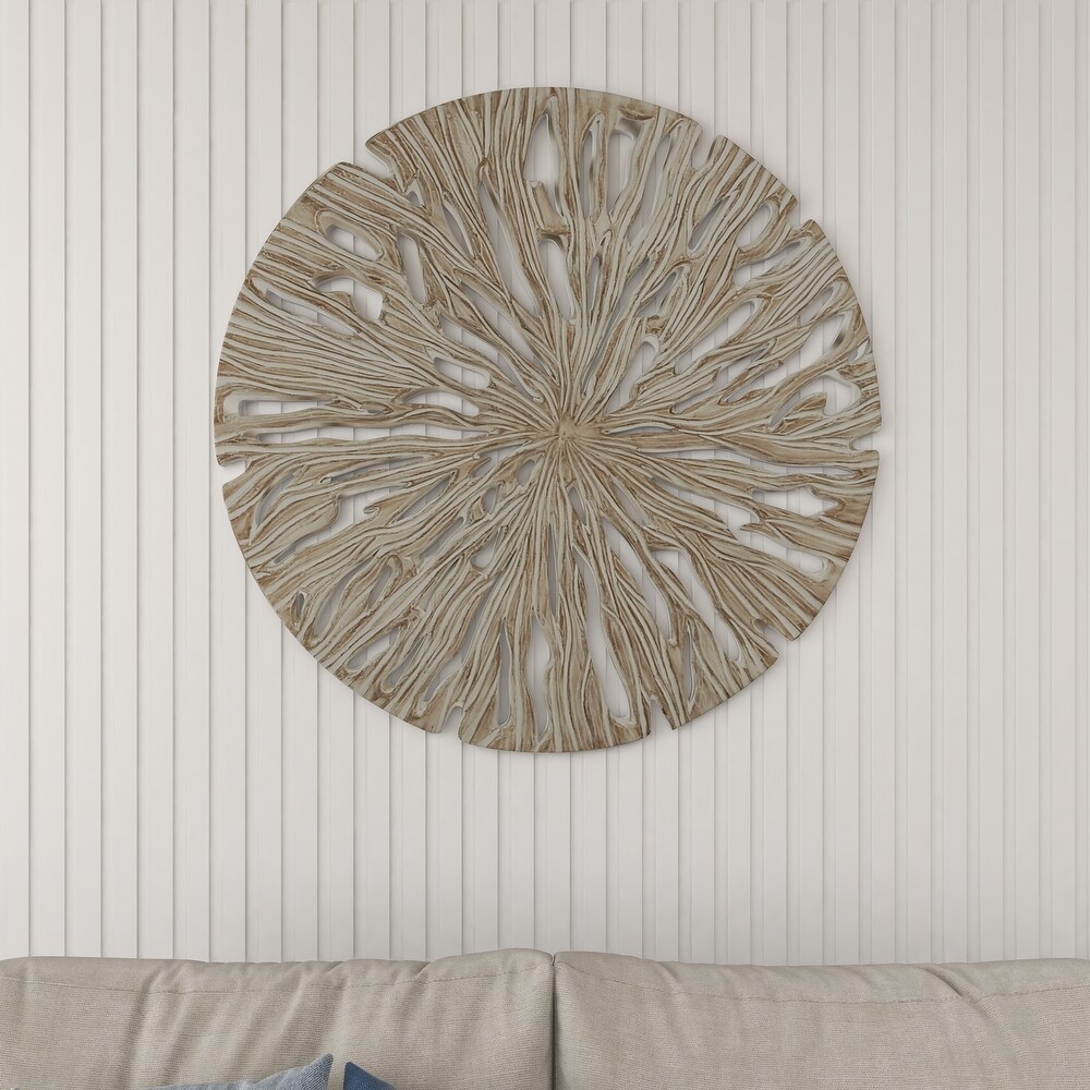 Beige Wooden Handmade Intricately Carved Starburst Wall Decor
