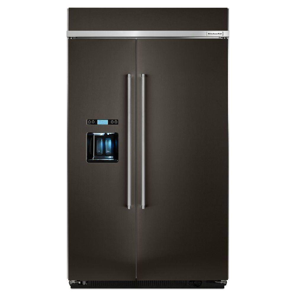 KitchenAid 29.5 cu. ft. Built-In Side by Side Refrigerator in PrintShield Black Stainless KBSD608EBS