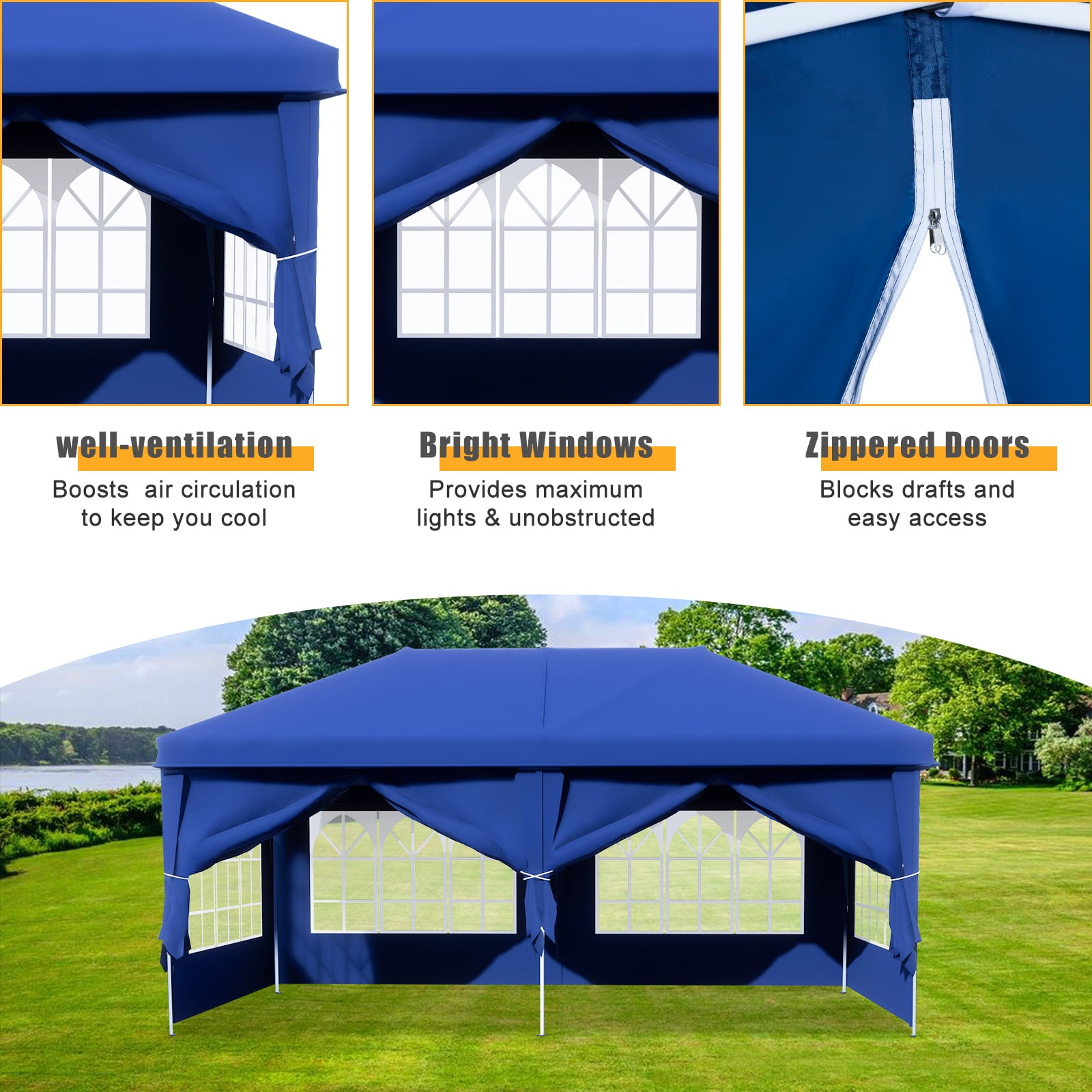 AVAWING 10 x 20 Canopy Tent with Sidewalls, Folding Pop Up Canopies Height Adjustable, Anti-UV & Waterproof Outdoor Canopy Tent with Portable Carry Bag for Parties, Patio, Commercial