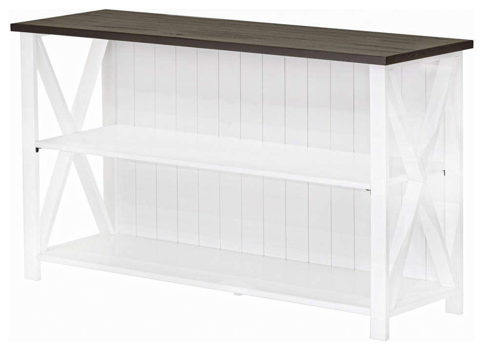 Modern Farmhouse Console Table  X Shaped Sides With Open Shelves  White/Gray   Farmhouse   Console Tables   by Decor Love  Houzz