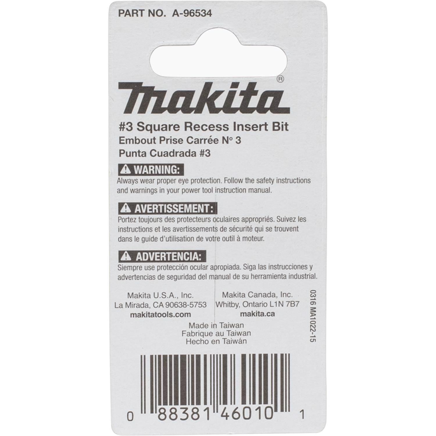 Makita ImpactX Square Recess #3 X 1 in. L Insert Bit Heat-Treated Steel 2 pk