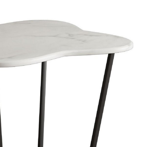 Cid 20 Inch Modern End Table， Marble Top， Metal Base Frame， White， Black - 19.5L x 19.5W x 15H Inches