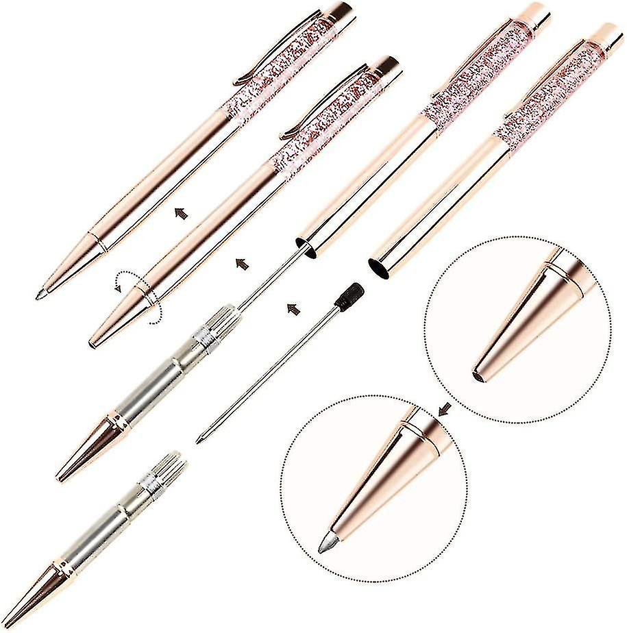 Ballpoint Pens， 4 Pcs Rose Gold Metal Pen Refills Bling Dynamic Liquid Sand Pen Black Ink For Office Supplies Botao