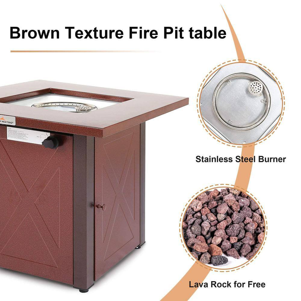 28 in. Burgundy Metal Outdoor Fire Pit Table with Lid and Lava Rock LWM-W16238JH