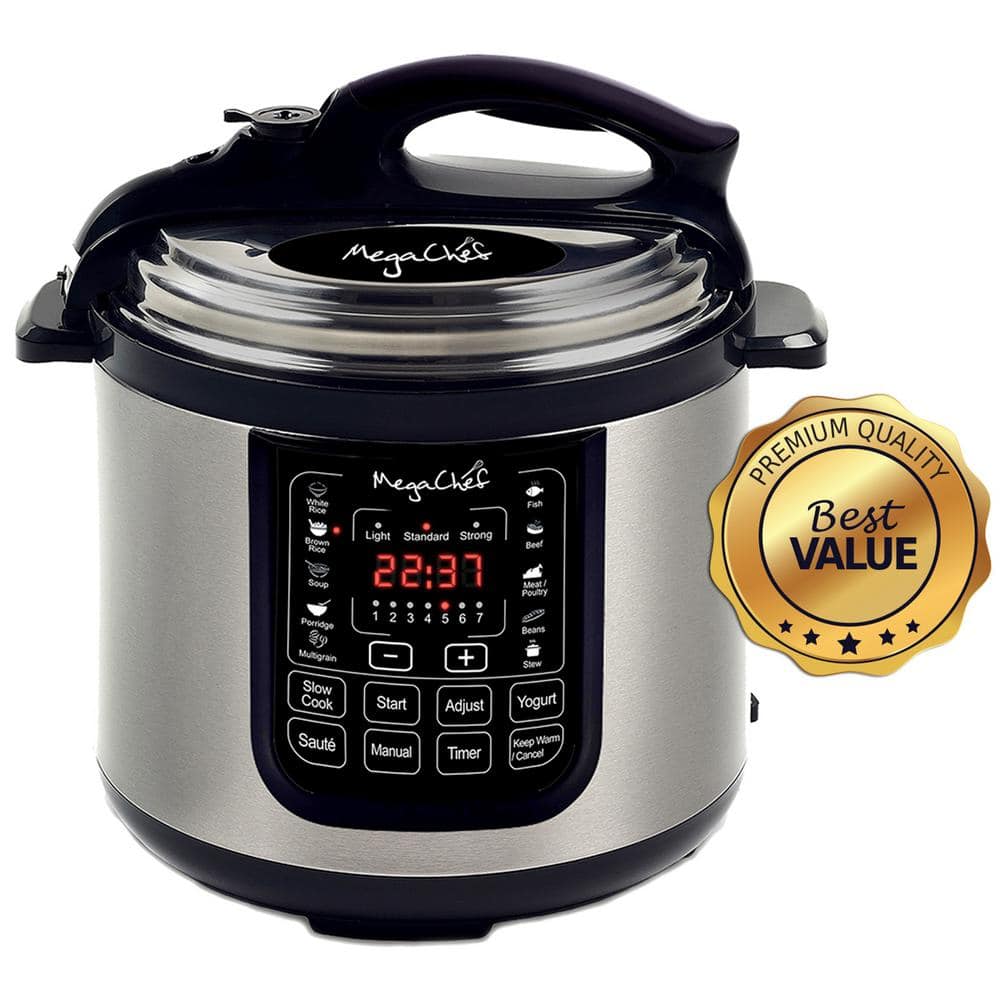 MegaChef 8 Qt. Stainless Steel Electric Pressure Cooker with Stainless Steel Pot 98599676M