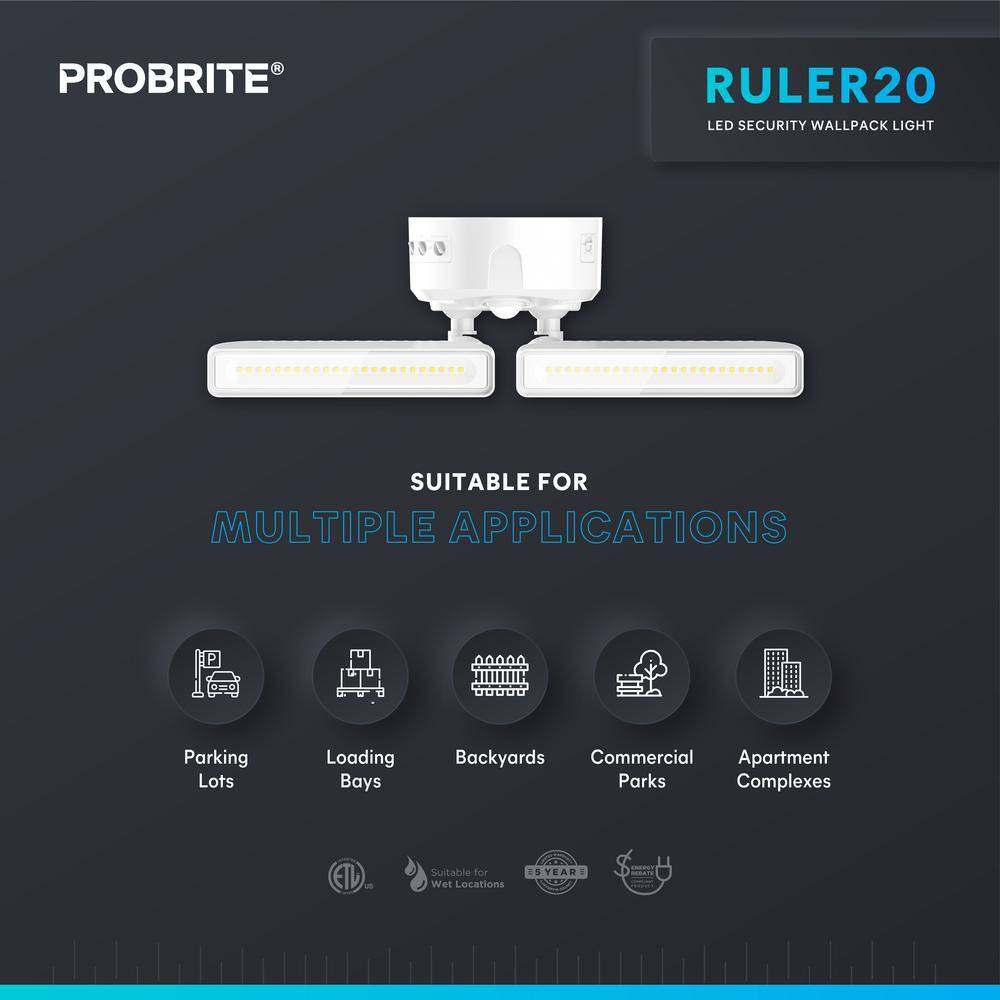 PROBRITE 150-Watt Equivalent 180-Degree White Motion Activated Outdoor Integrated LED Thin Flood Light 2700K-5000K RUL20-5CCT-MS-WH