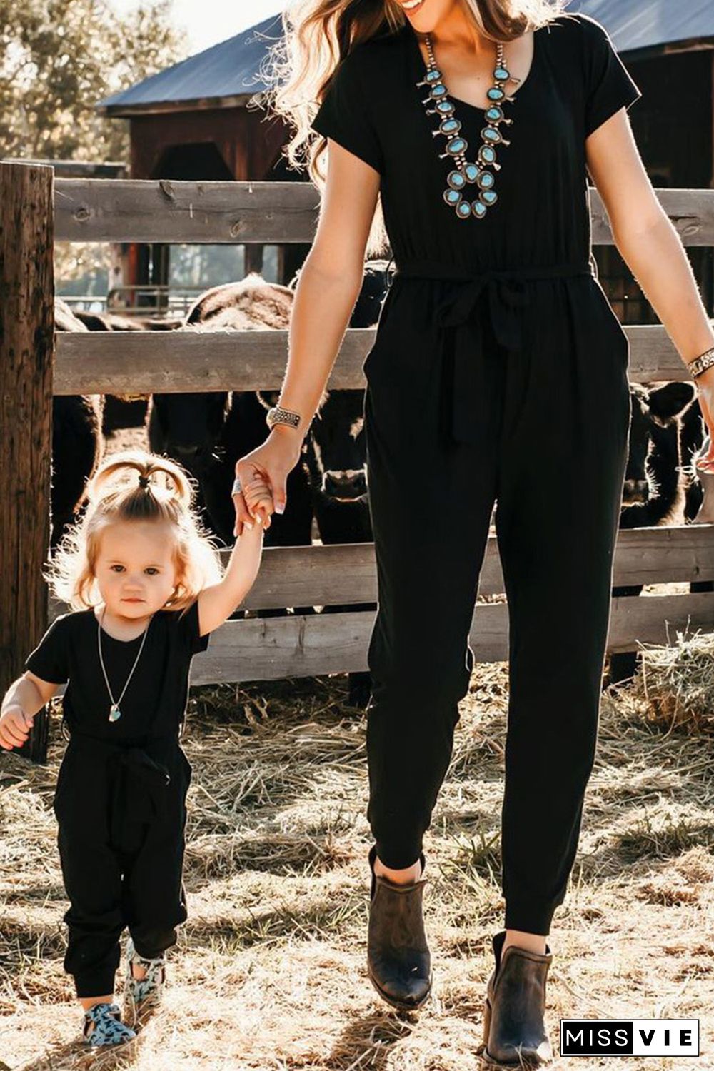 Black Short Sleeve Jogger Jumpsuit with Belt