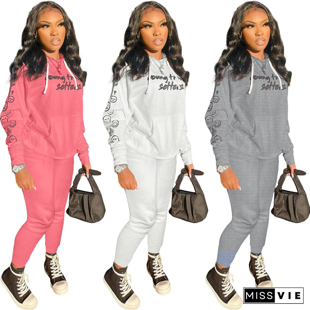 Letter Print Hoodie Sweatshirts Jogging Pants Set