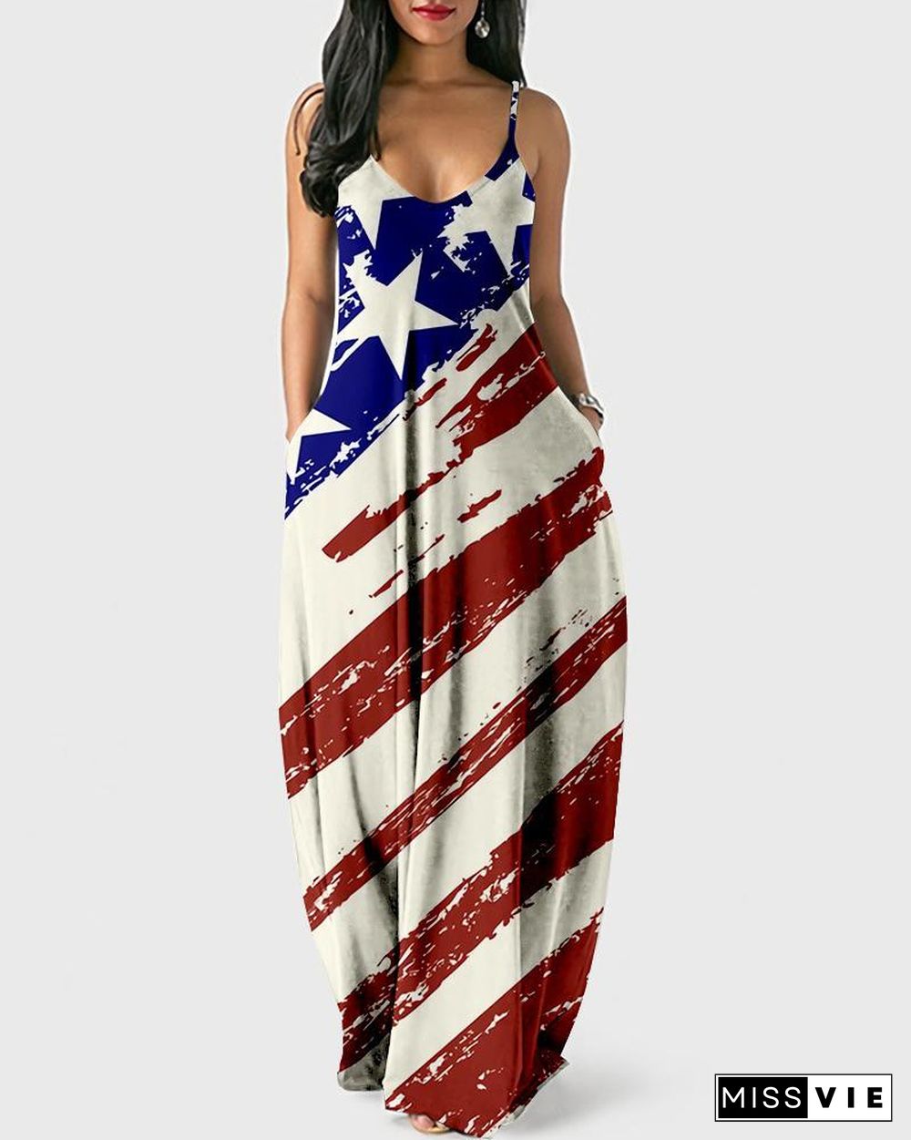 Independence Day Print Sling Maxi Dress